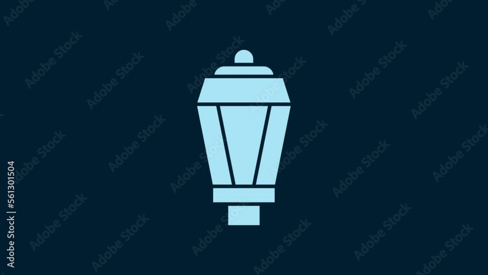 White Garden light lamp icon isolated on blue background. Solar powered lamp. Lantern. Street lamp. 4K Video motion graphic animation White Garden light lamp icon isolated on blue background. Solar powered lamp. Lantern. Street lamp. 4K Video motion graphic animation