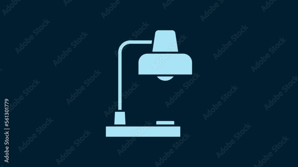 White Table lamp icon isolated on blue background. Desk lamp. 4K Video motion graphic animation White Table lamp icon isolated on blue background. Desk lamp. 4K Video motion graphic animation