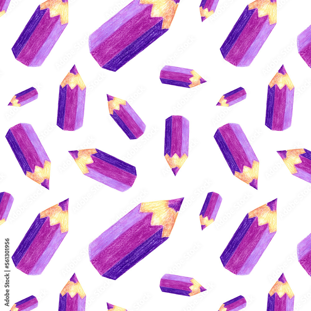 purple pencil seamless pattern. hand drawn from a drawing of a realistic short thick pencil. square png isolate purple pencil seamless pattern. hand drawn from a drawing of a realistic short thick pencil. square png isolate