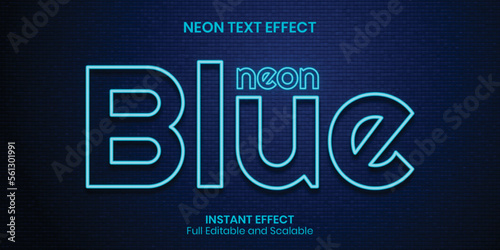 editable neon blue text effect