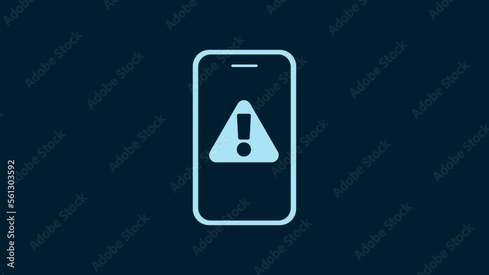 White Mobile phone with exclamation mark icon isolated on blue background. Alert message smartphone notification. 4K Video motion graphic animation White Mobile phone with exclamation mark icon isolated on blue background. Alert message smartphone notification. 4K Video motion graphic animation