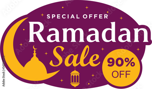 Ramadan sale 90 percent off label badge banner template design