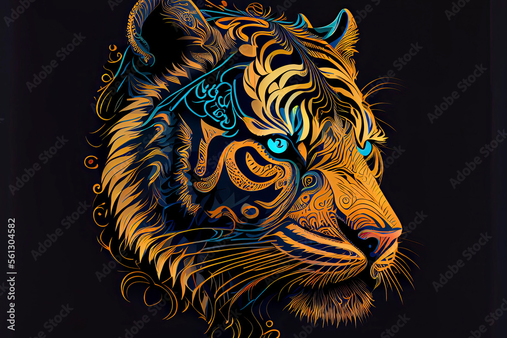 Fototapeta Tiger head Fokus ethnic ornamental ornaments painting