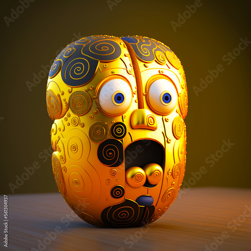 Artistic Emoji. Gold Face. Eyes Expresion. 3D Render. AI.  photo