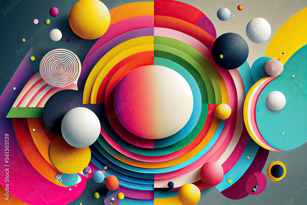 Obraz premium abstract background, vector, plain color, Rainbow geometric bars and circles
