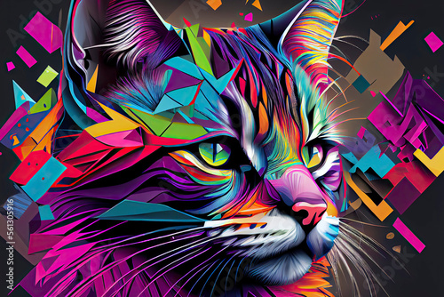 abstract cat shining in rainbow colors