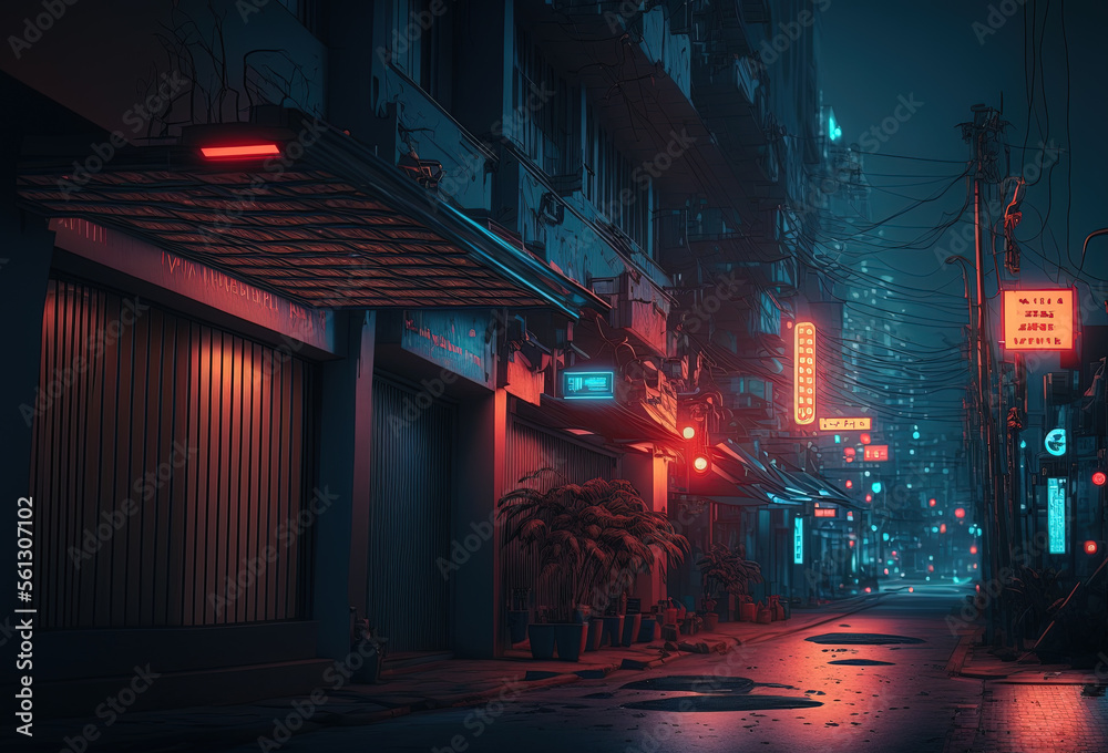 Obraz premium cyberpunk scene of street in the night created with Generative AI technology