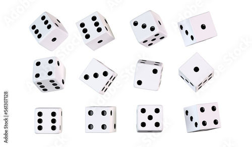 Classic White Casino Dices in Different Positions
