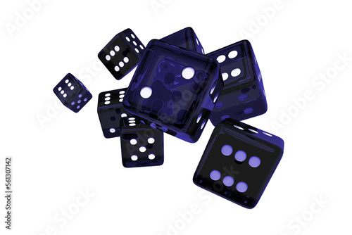 Photography Glassy Blue Dices 3D Render Illustration PNG