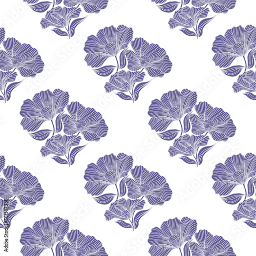 Delicate floral line seamless pattern. Vintage flower background.