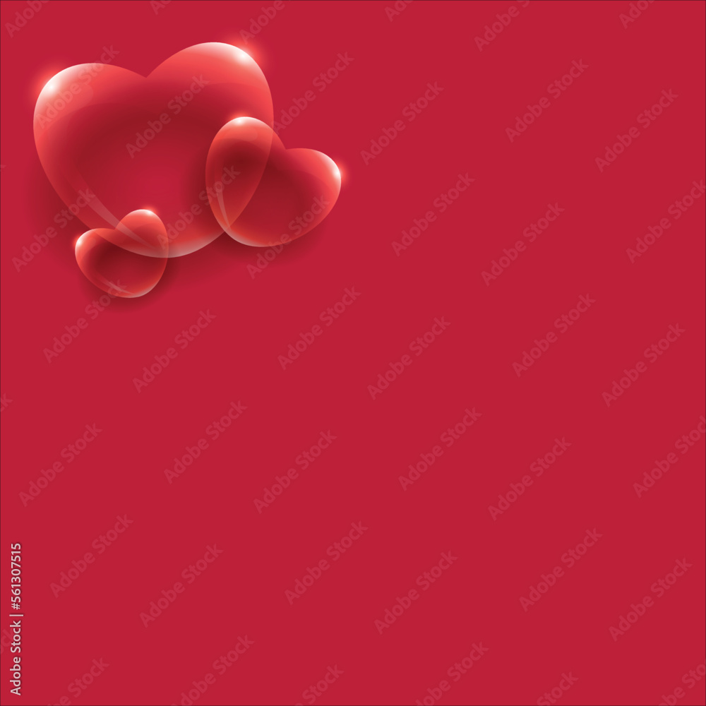 valentine's day template, card. Background with realistic hearts 