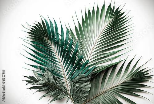 tropical leafs on white background created with Generative AI technology