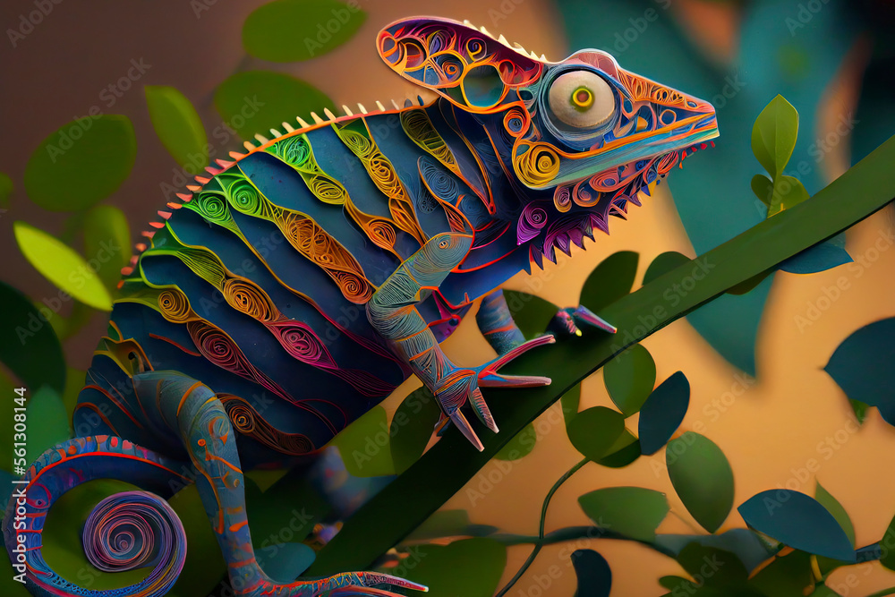 Abstract chameleon craft paper cut style Abstract chameleon craft paper cut style