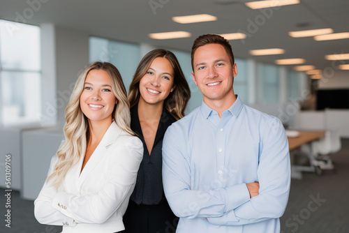 Portrait of confident businessman and employees in a office photo