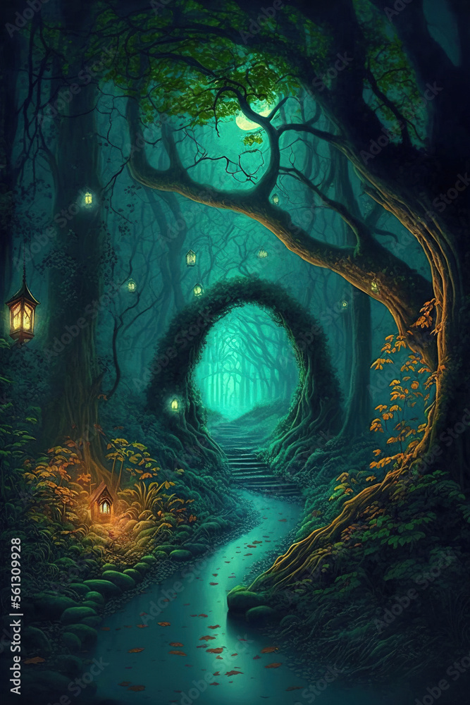 Fantasy fairy forest. AI	
