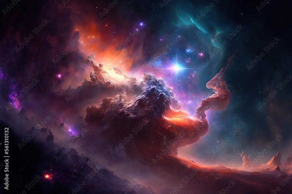 Nebula in cosmos. Supernova, galaxy, universe wallpaper. AI