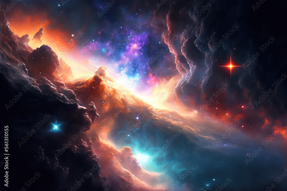 Beautiful nebula in space. Galaxy, universe wallpaper. AI