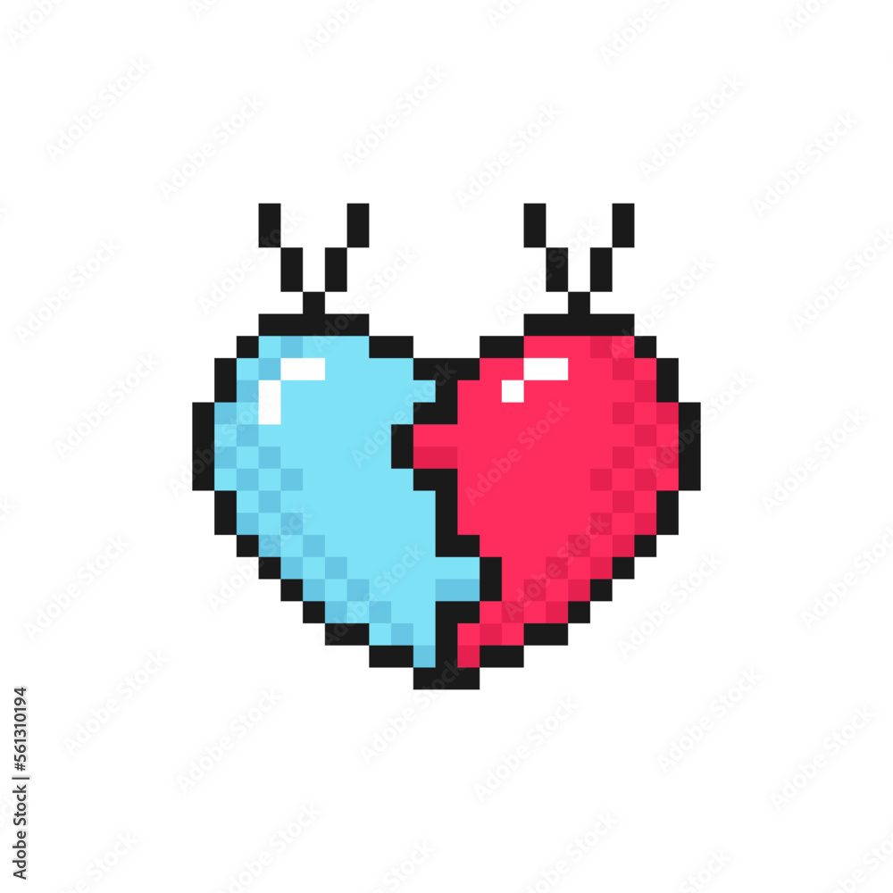 Two halves heart pendant pixel icon. Love symbol isolated on white background, vector sign Two halves heart pendant pixel icon. Love symbol isolated on white background, vector sign