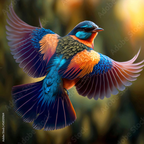 Fényképezés Colorful flying bird