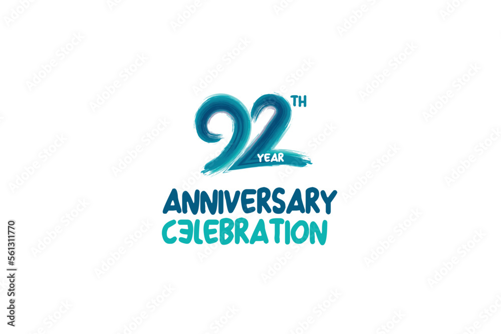 92th, 92 years, 92 year anniversary celebration fun style logotype. anniversary white logo with green blue color isolated on white background, vector design for celebrating event 92th, 92 years, 92 year anniversary celebration fun style logotype. anniversary white logo with green blue color isolated on white background, vector design for celebrating event