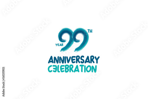 99th, 99 years, 99 year anniversary celebration fun style logotype. anniversary white logo with green blue color isolated on white background, vector design for celebrating event