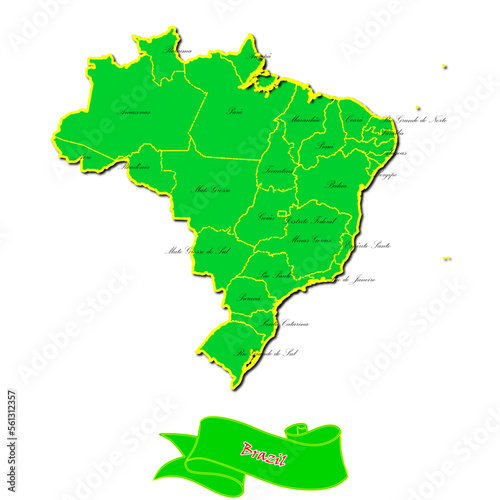 Vector map of Brazil  with subregions in green country name in red photo