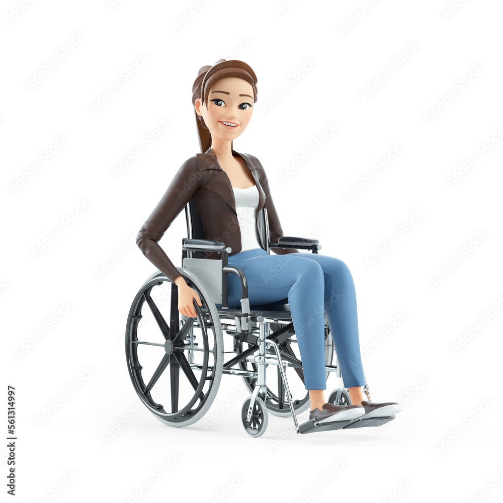 3d cartoon woman sitting in wheelchair 3d cartoon woman sitting in wheelchair