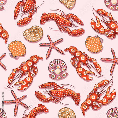 Beautiful Sea life , Sea animals Seamless pattern ,Marine background