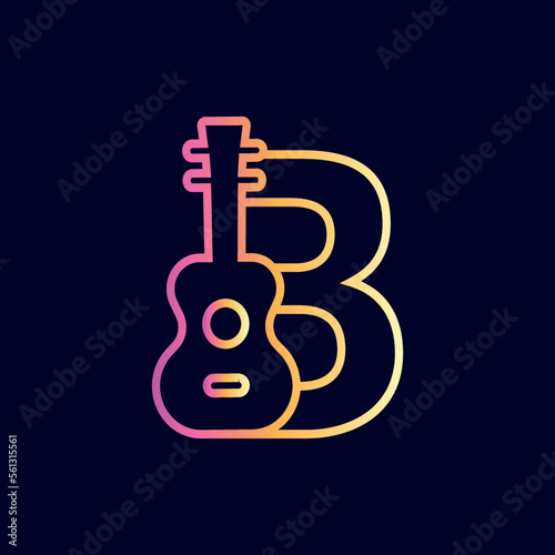 guitar music logo design brand letter b