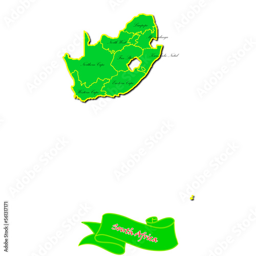 Vector map of South Africa with subregions in green country name in red photo