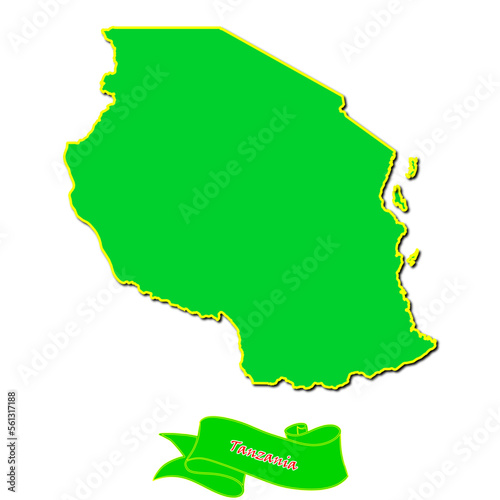 Vector map of Tanzania with subregions in green country name in red