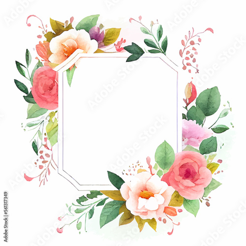 Cute watercolor frame with spring flowers