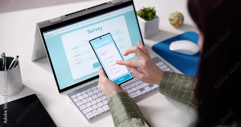 Businessperson Filling Online Survey Form Businessperson Filling Online Survey Form
