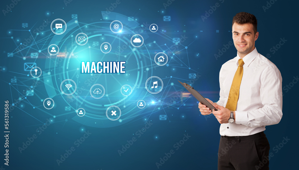 Businessman thinking about modern technology Businessman thinking about modern technology