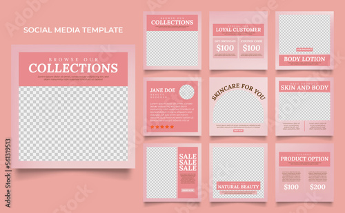 social media template banner beauty care cosmetic and spa sale promotion. fully editable instagram and facebook square post frame puzzle organic sale poster