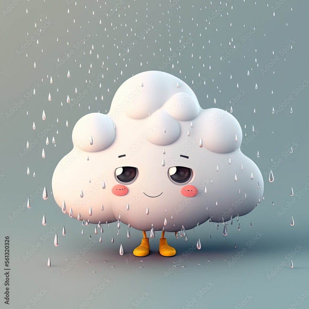 Cute Cartoon Rain Cloud Character - obrazy, fototapety, plakaty 