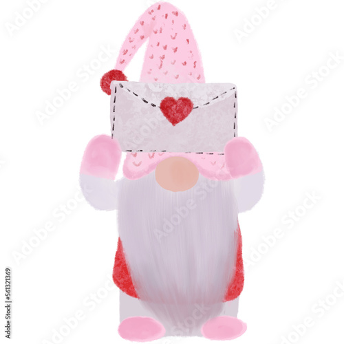 Gnome holds a congratulatory letter for Valentine s Day.