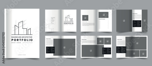 Minimal building architecture portfolio template and interior portfolio layout design, brand guidelines