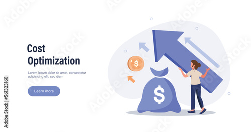 Cost optimization concept. Idea of financial and marketing strategy. Cost and income balance. Spending and cost reduction, while maximizing business value. Isolated flat illustration vector