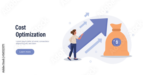 Cost optimization concept. Idea of financial and marketing strategy. Cost and income balance. Spending and cost reduction, while maximizing business value. Isolated flat illustration vector