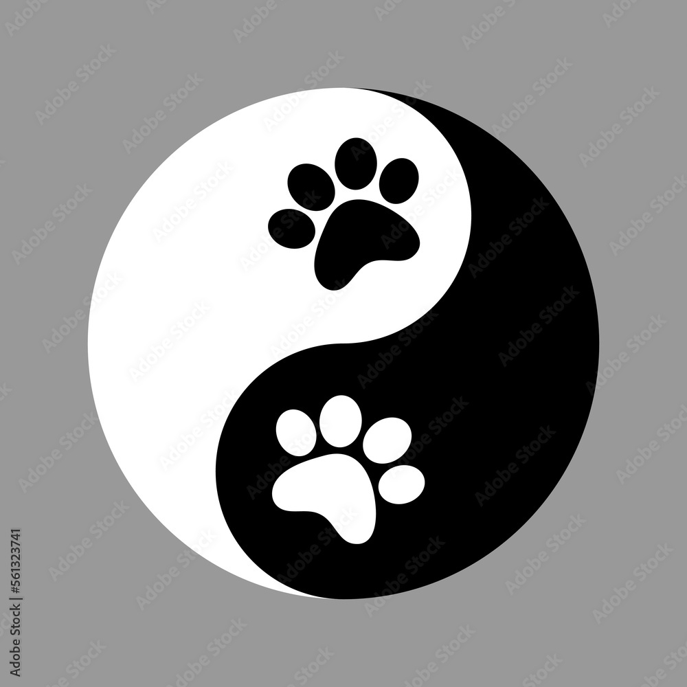 Yin Yang vector symbol without border with animal footprints instead of circles. - obrazy, fototapety, plakaty 