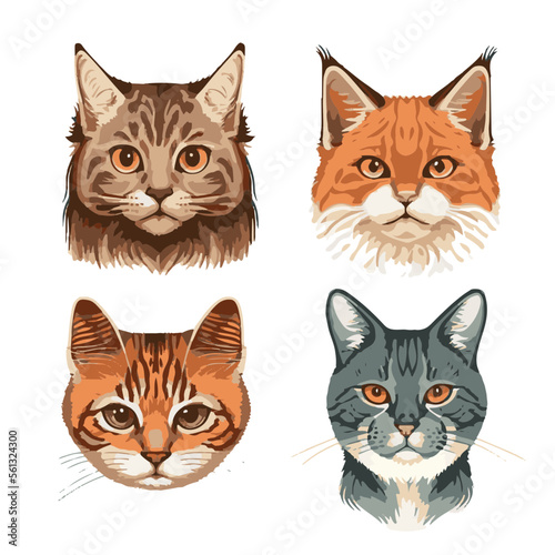 Realistic Cat Faces Vector Set