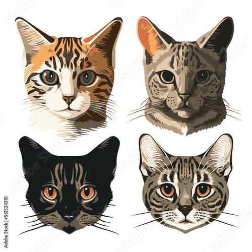 Realistic Cat Faces Vector Set