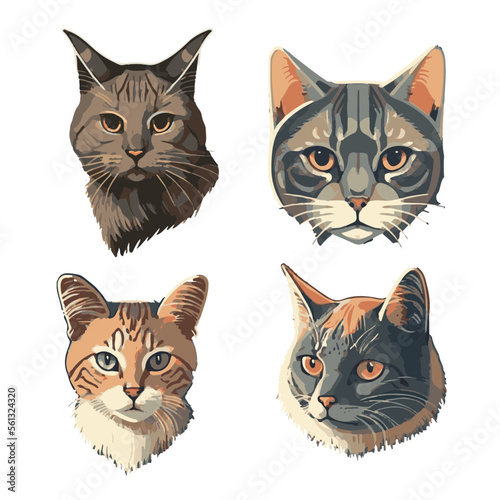 Realistic Cat Faces Vector Set