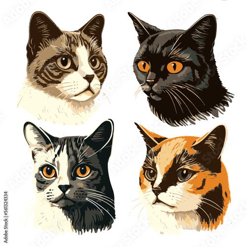 Realistic Cat Faces Vector Set