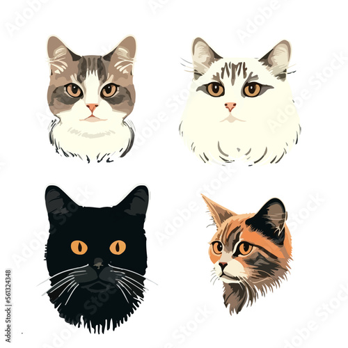 Realistic Cat Faces Vector Set