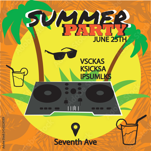 summer party with pool and tropical drinks