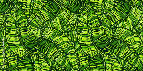 Tropical banana leaf seamless pattern. Jungle leaves background.