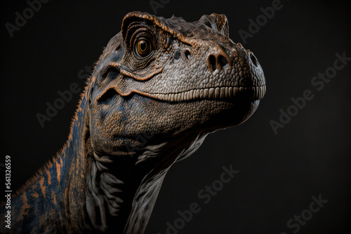 Beautiful dinosaur on black background, gecko, t-rex, reptile, generative ai photo