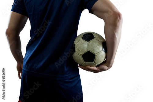 Football  player with blue uniform ready to play with soccerball © alphaspirit